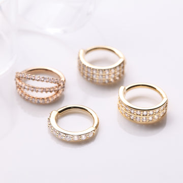 Detail View 1 of 4 Pcs of Assorted Golden Multi-Gem Lined Bendable Hoop Ring Package-Clear Gem